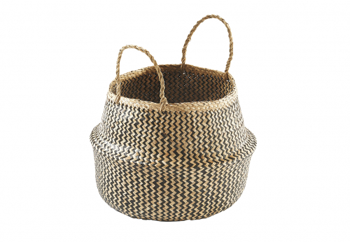 Faltkorb aus Seegras natur und schwarzes Muster mit  Griffen