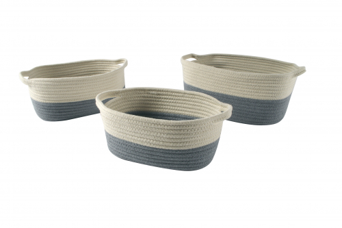 Baumwollkorb oval grau wei� mit Griffen S/3