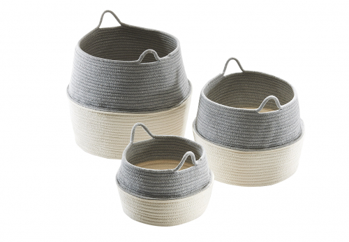 Baumwollkorb rund faltbar wei� grau mit Griffen S/3