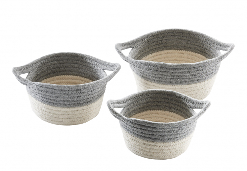 Baumwollkorb rund wei� grau mit Griffen S/3