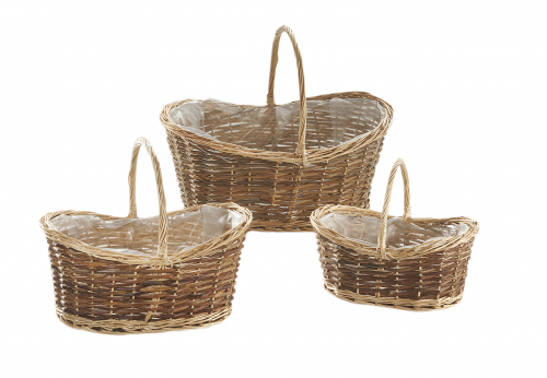 Weidenkorb mit B�gel und Folie ausgeschlagen S/3