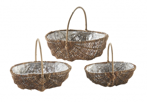Weidenkorb oval mit B�gel und Folie ausgeschlagen S/3