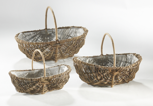 Weidenkorb oval mit Henkel und Folie ausgeschlagen S/3