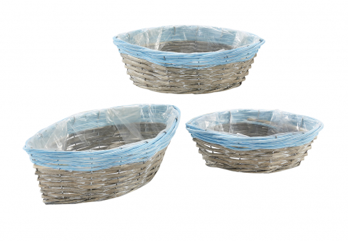 Pflanzschiffchen aus Weide grau blau mit Folie ausgeschlagen S/3