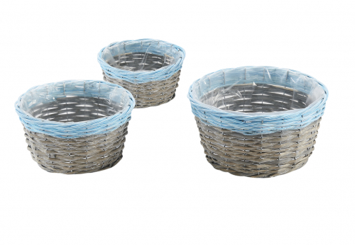�bertopf aus Weide und Polyrattan grau blau mit Folie ausgeschlagen S/3