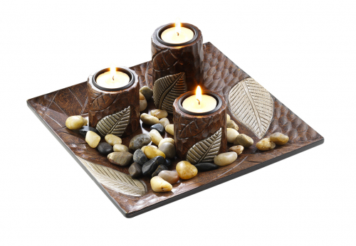 Dekoschale braun quadratisch mit drei Kerzenhaltern