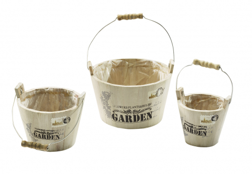 Pflanzeimer aus Holz mit Henkel wei� S/3