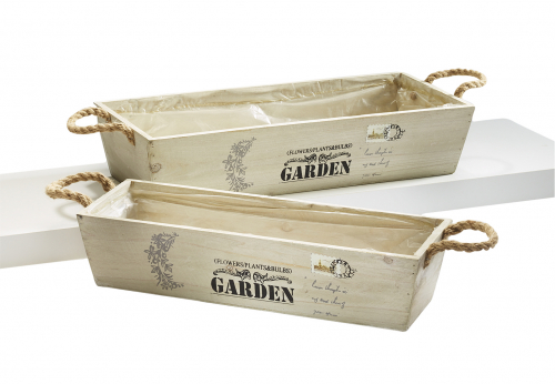 Pflanzgef�� mit Seilgriff aus Holz rechteckig wei� S/2