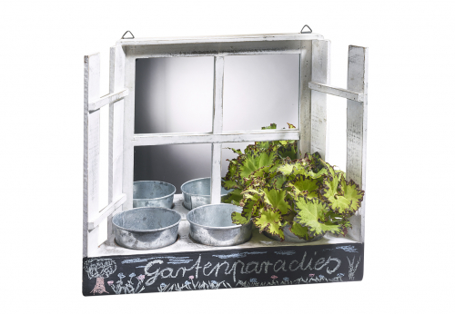Deko-Fenster f�r Blument�pfe aus Holz mit Spiegeln in wei� 35 cm lang