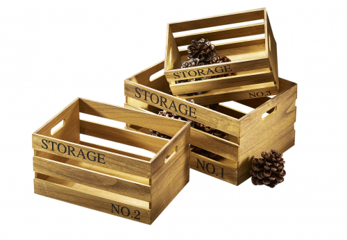 Storage-Kiste Holz natur im Weinkisten-Stil S/3