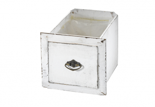 Schublade zum Beplfanzen aus Holz wei� mit Folie ausgeschlagen