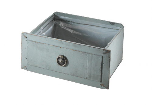 Schublade zum Bepflanzen aus Holz antique grey mit Folie ausgeschlagen