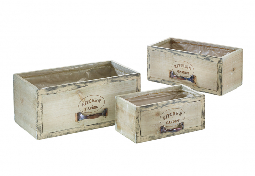 Schublade zum Bepflanzen aus Holz mit Folie ausgeschlagen S/3