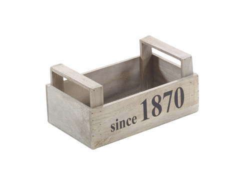 Holzkiste mit Griffen grey washed mit Aufdruck 1870 Gr��e S