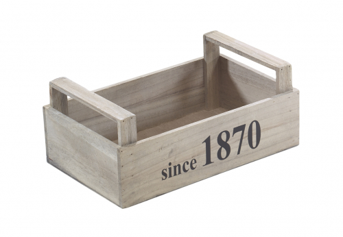 Holzkiste mit Griffen grey washed mit Aufdruck 1870 Gr��e L
