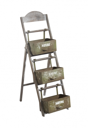 Pflanzleiter aus Holz mit 3 Gef��en aus Metall zum Einh�ngen