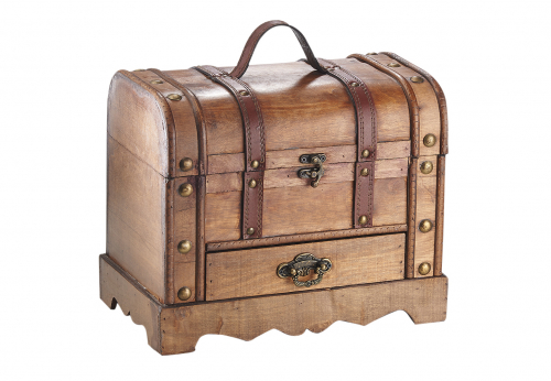 Truhe HAVANNA Holz braun Metall- und Kunstlederapplikationen ohne Deko