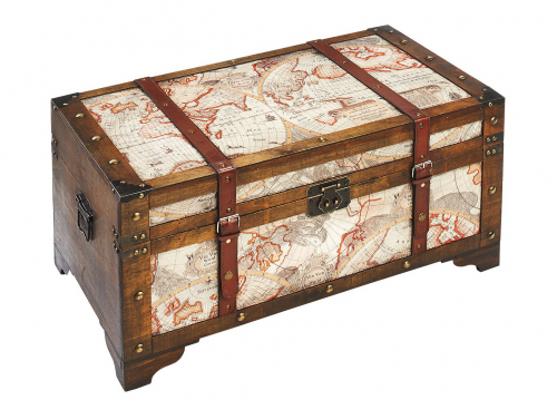 Truhe WORLD mit Kunstleder- und Metallapplikationen 70x40x35 cm