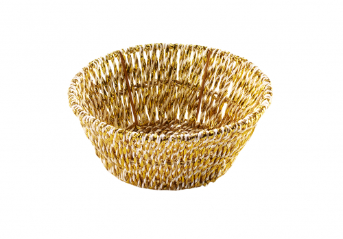 Dekoschale rund aus Foliengeflecht auf Metallger�st in weiss und gold