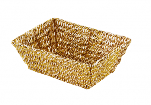 Dekoschale rechteckig aus Foliengeflecht auf Metallger�st in weiss und gold