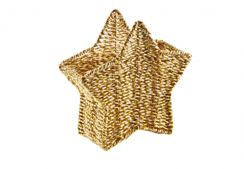 Sternschale hochkant aus Foliengeflecht auf Metallger�st in weiss und gold