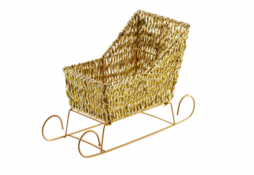 Dekoschlitten aus Foliengeflecht auf Metallger�st in weiss und gold