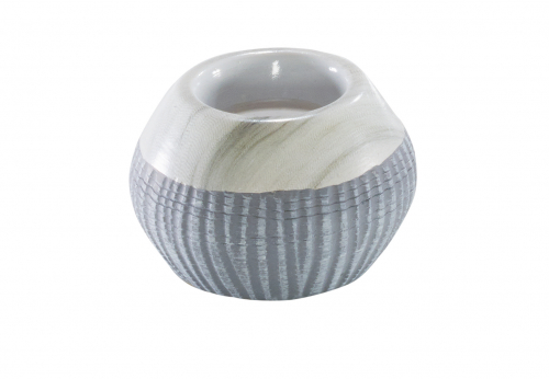 Teelichthalter runde Form aus Keramik in grau-wei�