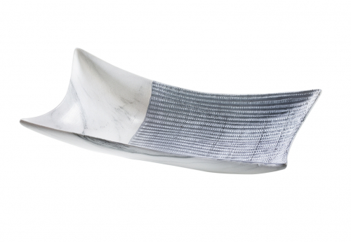 Deko-Schale mit spitz zulaufenden Ecken aus Keramik grau-wei�