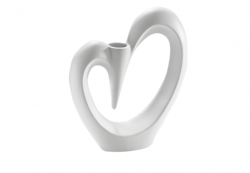 Kerzenhalter aus Keramik Herzform matt-wei� auch als Deko-Vase verwendbar