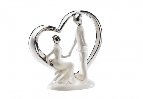 Dekoherz aus Keramik Liebespaar silber matt-wei�