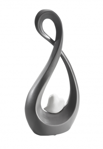 Dekoskulptur aus Keramik grau mit wei�en Herz 40 cm