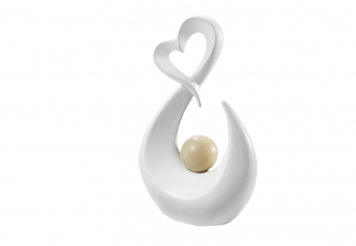 Dekoskulptur aus Keramik grau mit Herzmotiv matt-wei� 28 cm