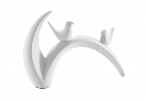 Dekoskulptur 2 V�gel Keramik matt wei�