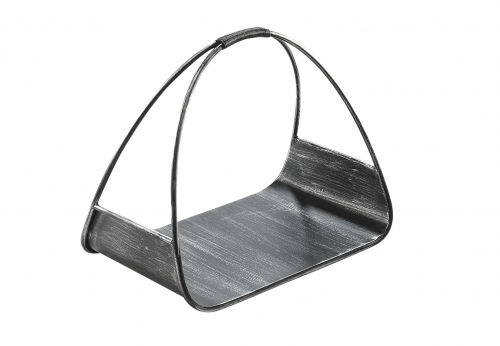 Holztrage aus Metall schwarz mit einem Henkel