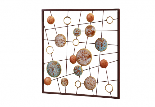 Wandbild aus Metall mit bunten Kreisen