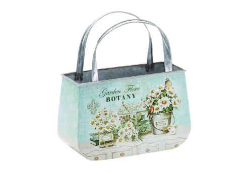 Deko-Pflanztasche aus Metall mit Blumendekor