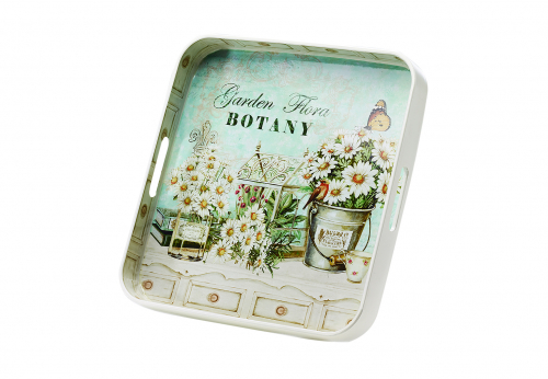 Tablett quadratisch, mit Tragegriffen und  Blumendekor