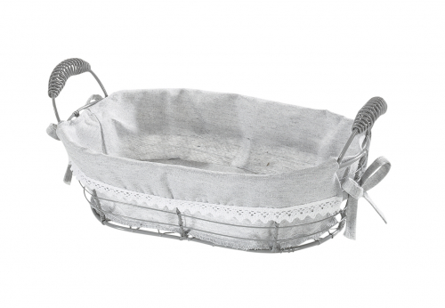 Drahtschale oval 30x20x8 cm grau Textil