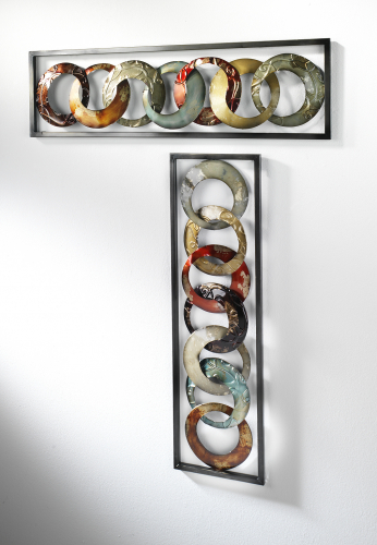 Wandbild Ringe aus Metall im Rahmen bunt 2-fach sortiert