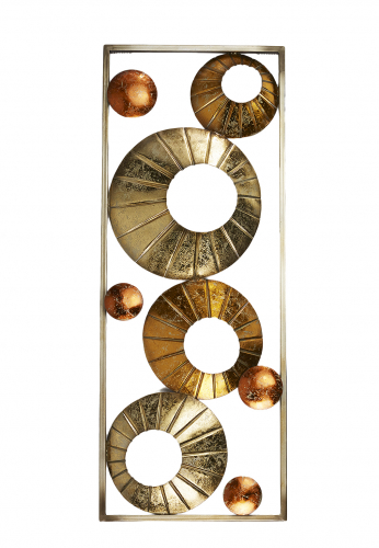 Wandbild aus Metall Kreise silber gold kupfer mit Metallrahmen