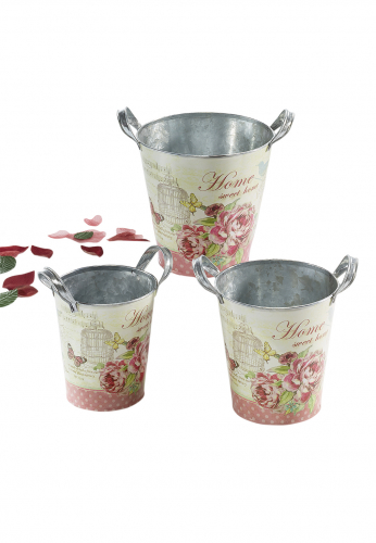 Deko-�bertopf Rosen Metall rund mit Rosendekor S/3