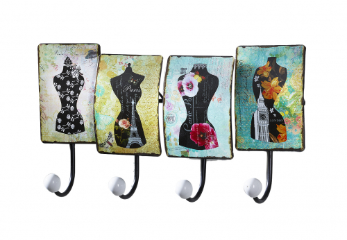 Garderobe aus Metall mit 4 Haken und Bilddekor