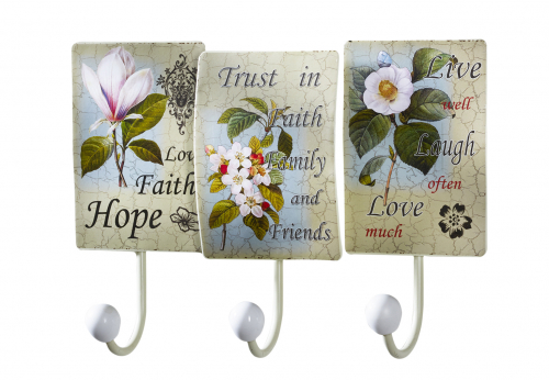 Garderobe aus Metall mit 3 Haken und Blumendekor