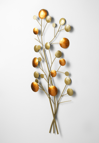 Wanddekoration Zweig aus Metall in Gold und Kupfer