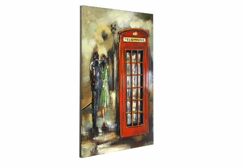 Metallbild 3D rechteckig hochkant mit einer Telefonzelle als 3D Relief
