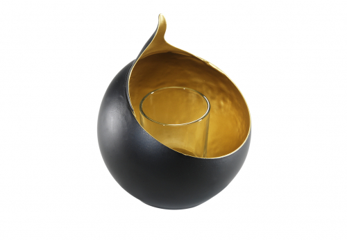 Teelichthalter aus Metall schwarz/gold rund