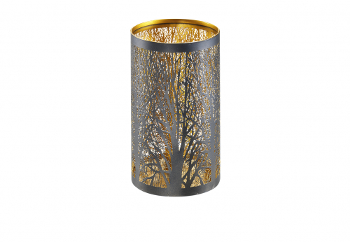 Teelichthalter Astmuster Metall schwarz/gold M