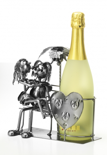 Flaschenhalter aus Metall Liebespaar auf Bank ohne Flasche