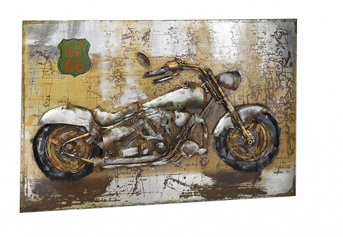 Metallbild 3D rechteckig quer mit Motorrad als 3D Relief 108 x 72 cm