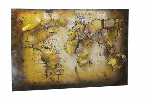 Metallbild 3D rechteckig quer mit einer Weltkarte als 3D Relief NEU